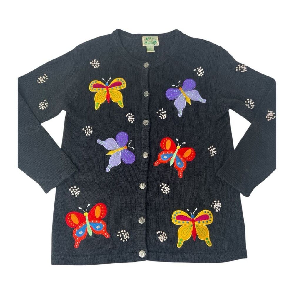Quacker Factory Black Butterfly Button Down Cardi… - image 3